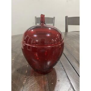 Vtg Anchor Hocking Ruby Red Glass Apple Cookie Jar NOS Art‎ Glass MCM